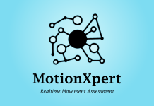 MotionXpert - Realtime Movement Assessment Logo with interconnected dots and blue background.